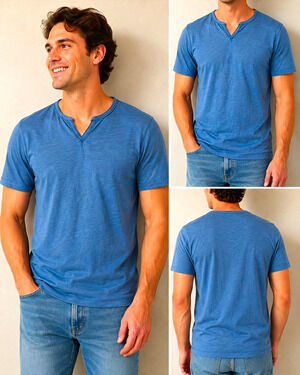 Michael Brandon Men’s Small Blue T-Shirt Notch V-Neck 100% Cotton Casual Tee